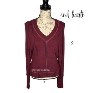 Red Haute Top V Neck Tie Dye Sweatshirt Sweater Top Red Purple S